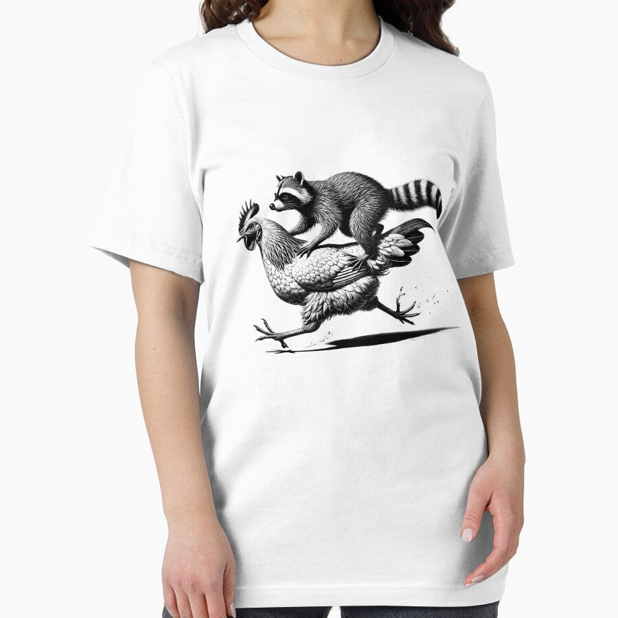 Funny Raccoon Riding Chicken Running Vintage by Kimberley King Art King Art Unisex , , , Long Sleeve Tee