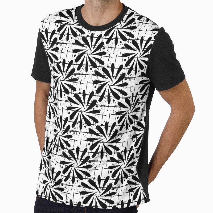 Black over White Abstract Art Flower Pattern by BrightMint Unisex , , , Long Sleeve Tee