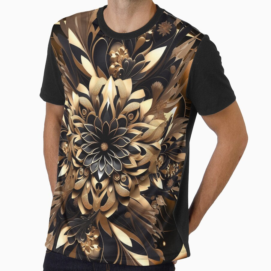 Premium Golden Abstract Floral Art by SyanArt Unisex , , , Long Sleeve Tee