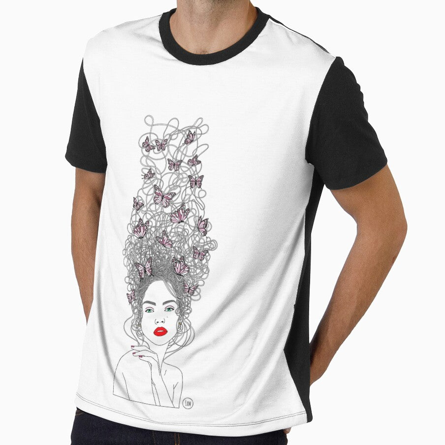 Elegant Female Portrait With Butterfly Line Art Digital Drawing by IAM-ART-STUDIO