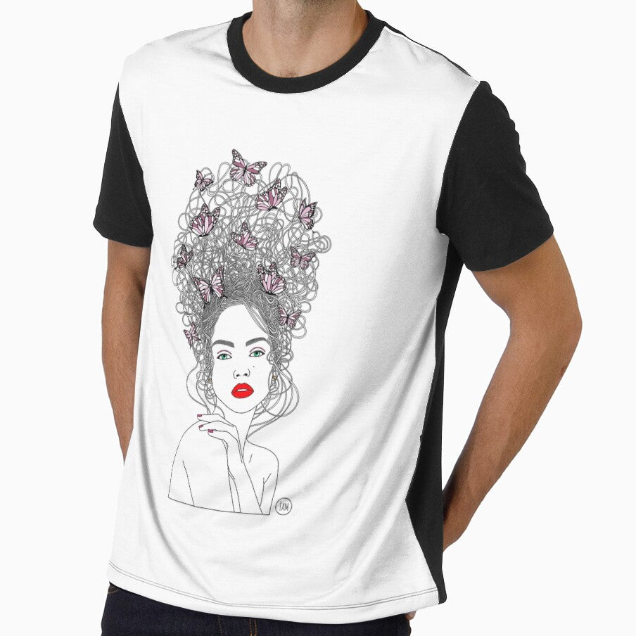 Elegant Female Portrait With Butterfly Line Art Illustration by IAM-ART-STUDIO
