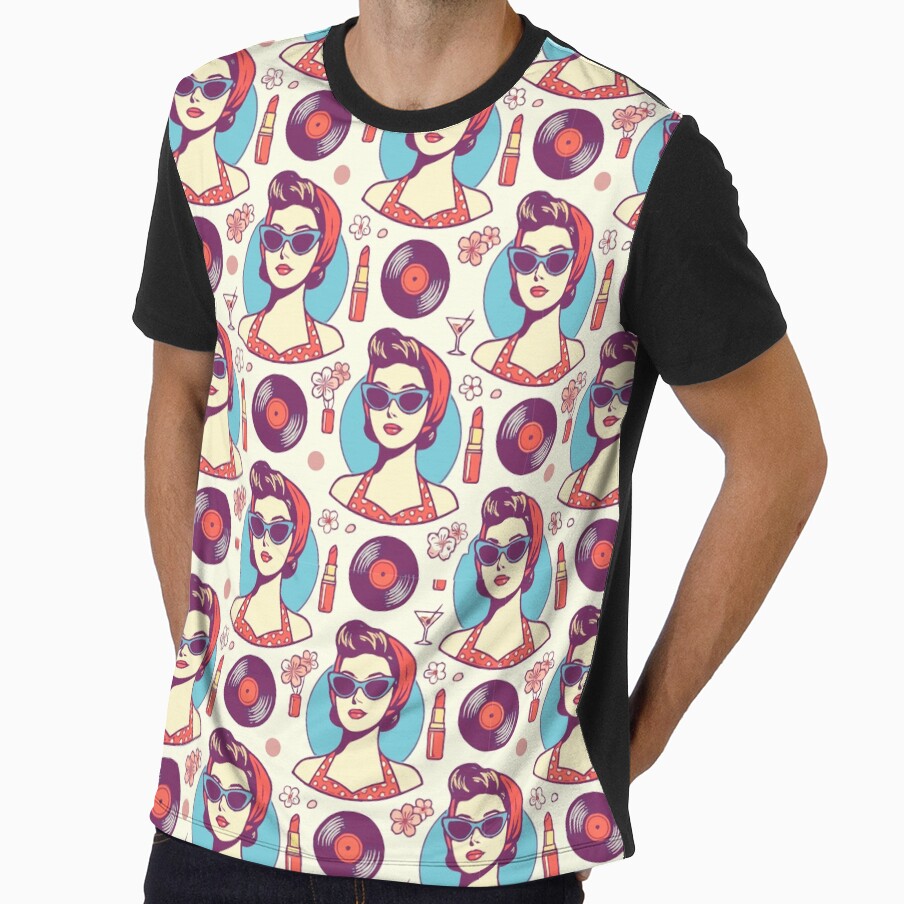 Classic 1950s Glam Seamless Pattern by Printfantasia Unisex , , , Long Sleeve Tee
