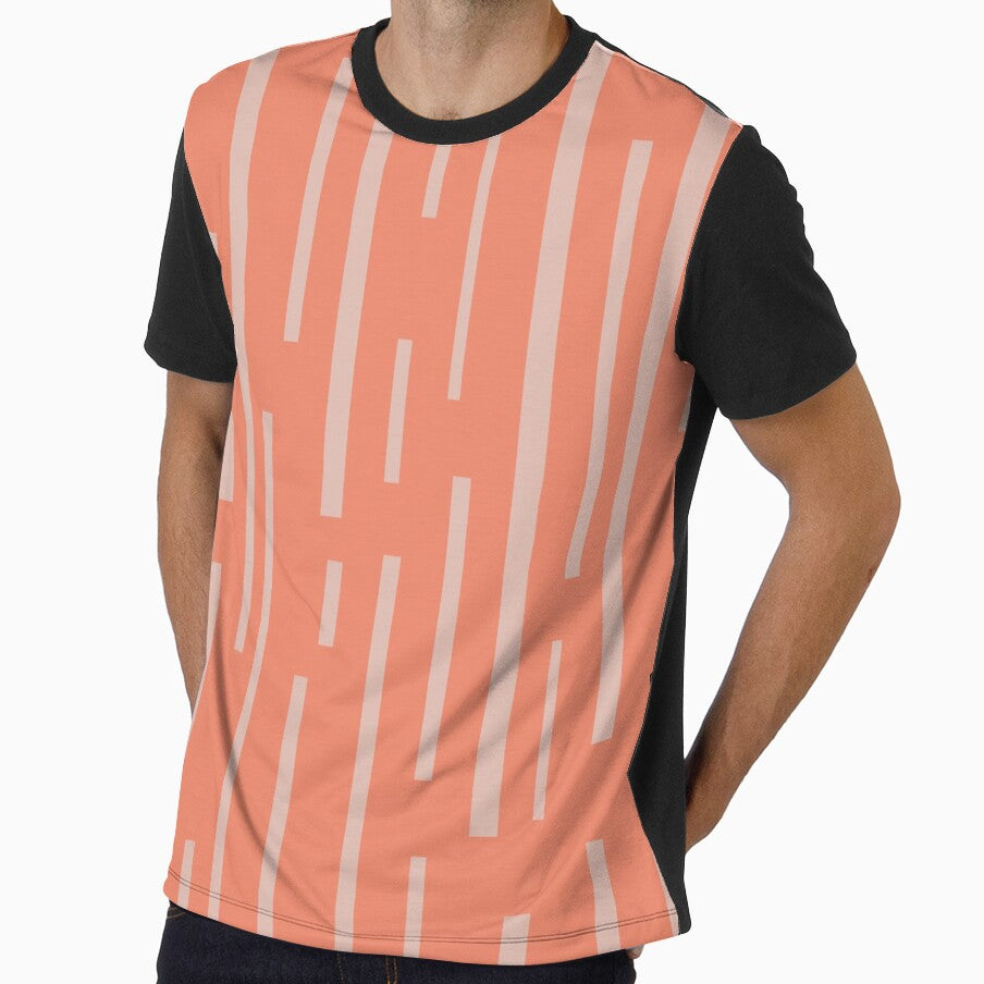 Interrupted Lines Mid-Century Modern Geometric Pattern in Millennial Coral Pink and Taupe by kierkegaard