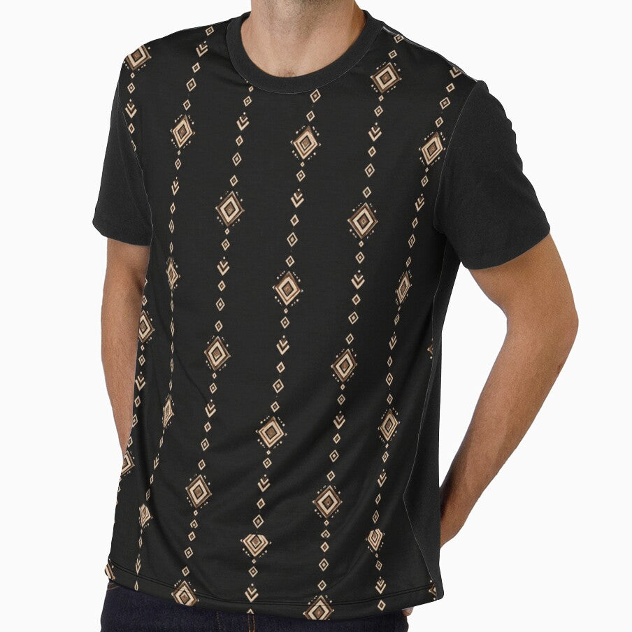 Tribal Geometric Pattern – Earth Tone Ethnic Diamonds on Black by CozyScribble