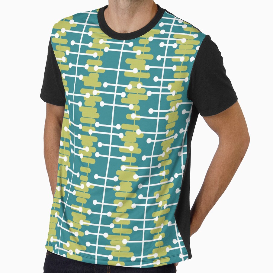 1950s Retro Abstract Lines Turquoise Chartreuse by thepixelgarden