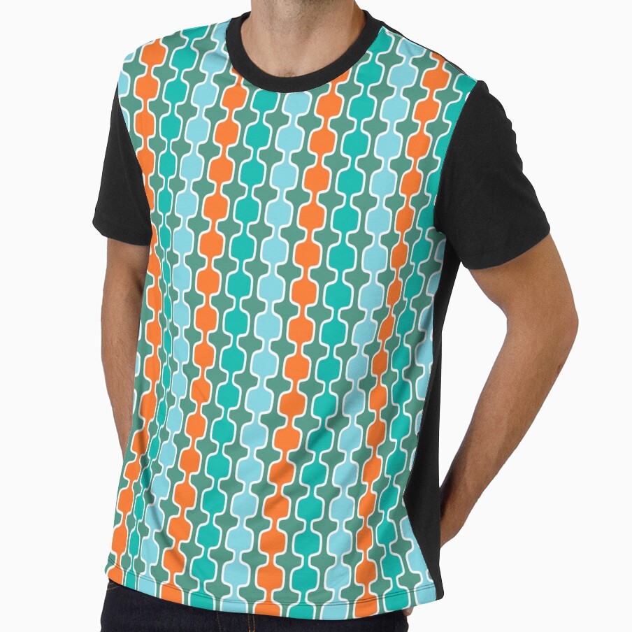 Retro Boxy Lines Pattern - Teal Blue Orange by QuestingPixel