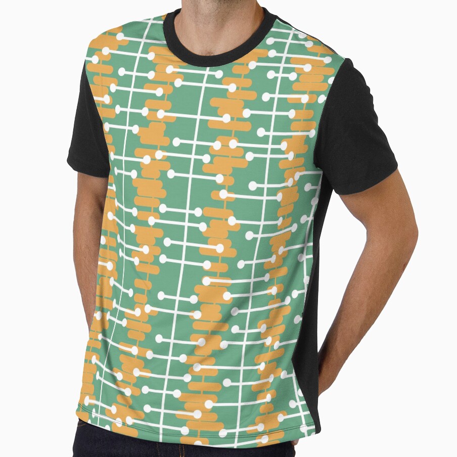 1950s Retro Abstract Lines Green Orange by thepixelgarden