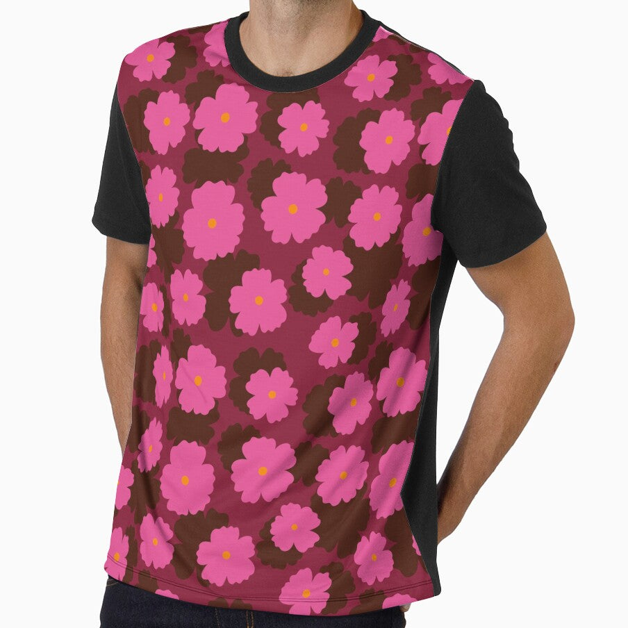 pink flowers on a burgundy background by burbura Unisex , , , Long Sleeve Tee