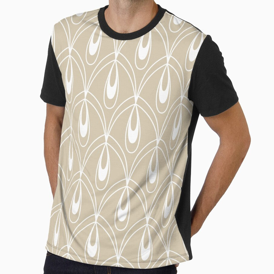 Art Deco Raindrops Scallop Fans Beige and White by Pinkdeer Designs