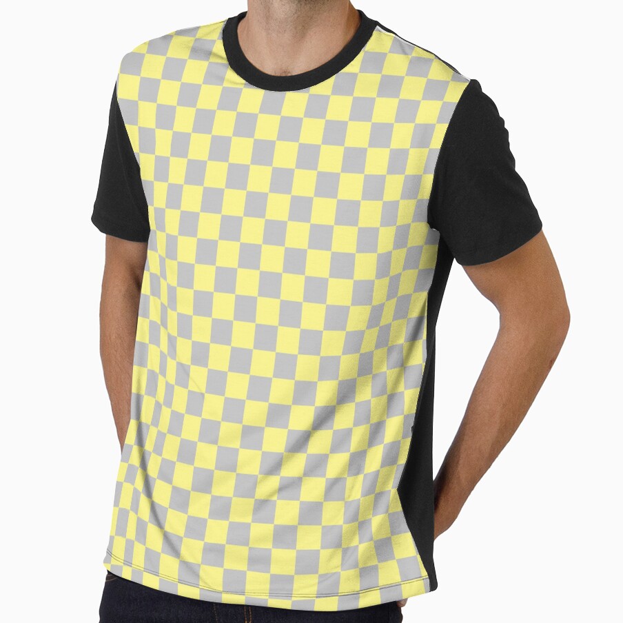 Yellow and Gray color Checker Checkerboard Minimalist Backdrop Pattern by MarzStudio Unisex , , , Long Sleeve Tee