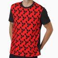 black and red abstract bone circle organic shape pattern by Ray Loka Unisex , , , Long Sleeve Tee