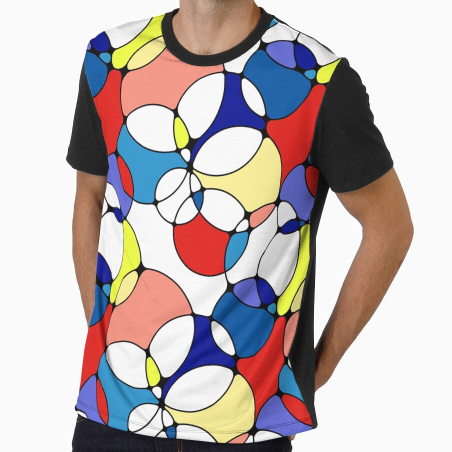 Neurographic Joy Abstract Overlapping Shapes Red Yellow Blue Peach by thecolorbirdie