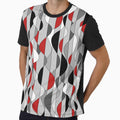Mid Century Modern Geometric Ribbon Shapes // Red, Gray, Black and White by Elsy's Art