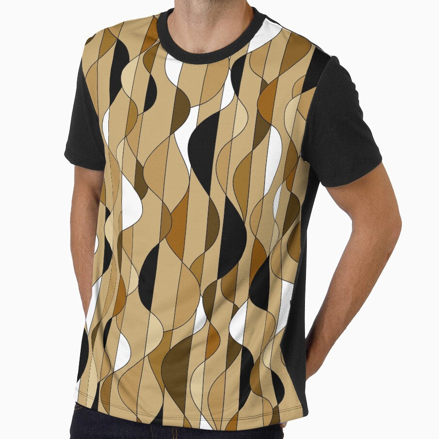 Mid Century Modern Geometric Ribbon Shapes // Hues of Brown, Black and White by Elsy's Art