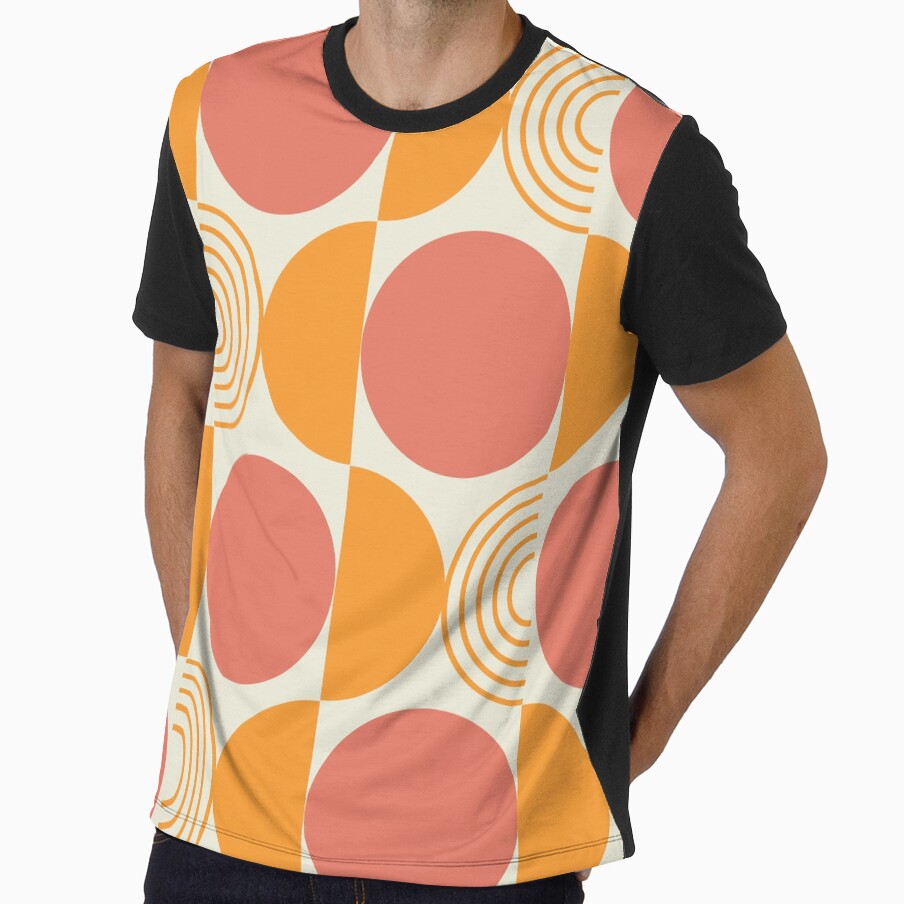 Mid Century Modern Geometric Terracotta circles with orange half circle lines by Yasminepatterns