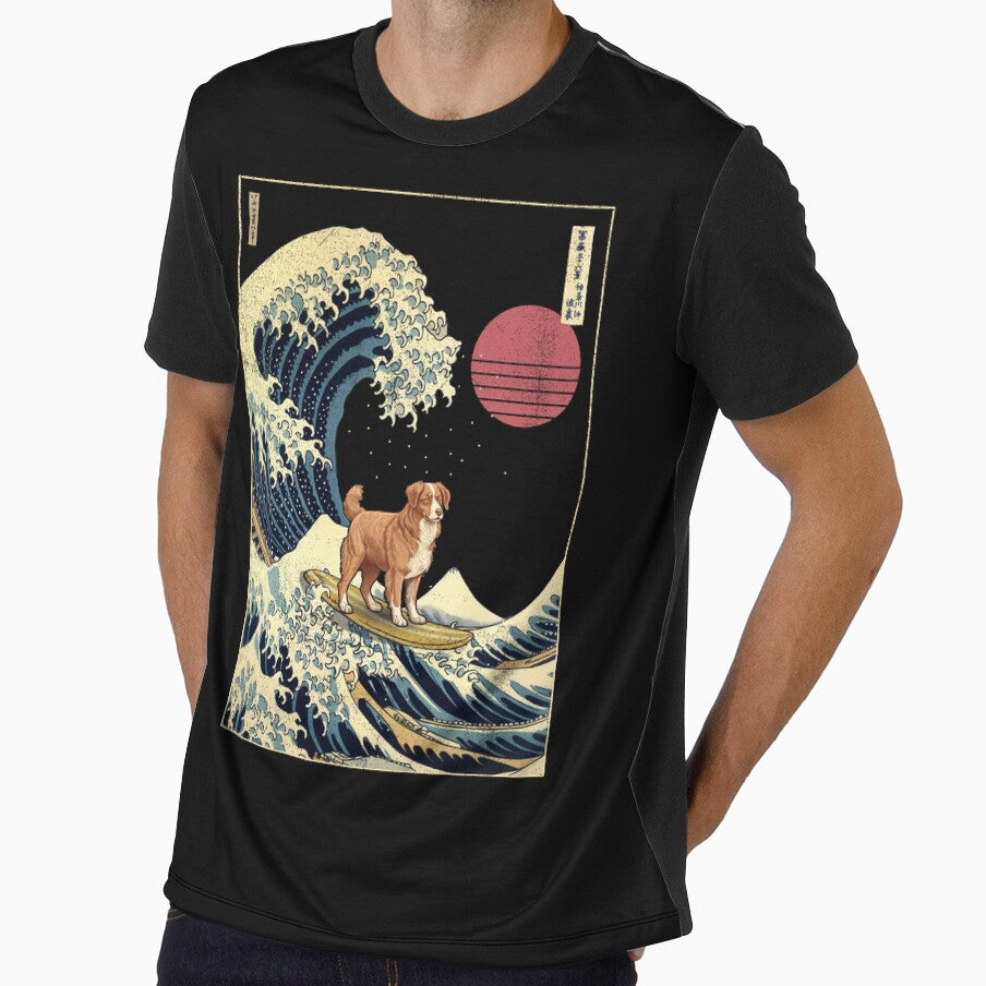 Nova Scotia Duck Tolling Retriever Toller Kanagawa Japanese Surfing Wave by rafaeltto Unisex , , , Long Sleeve Tee