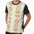 Retro Mid Mod Flowers Pattern with half circles in dusty pink, clay and sage green by Yasminepatterns