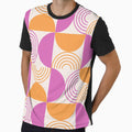 Minimalist Mid century abstract half circles and Geometric Lines in Orange and pink by Yasminepatterns