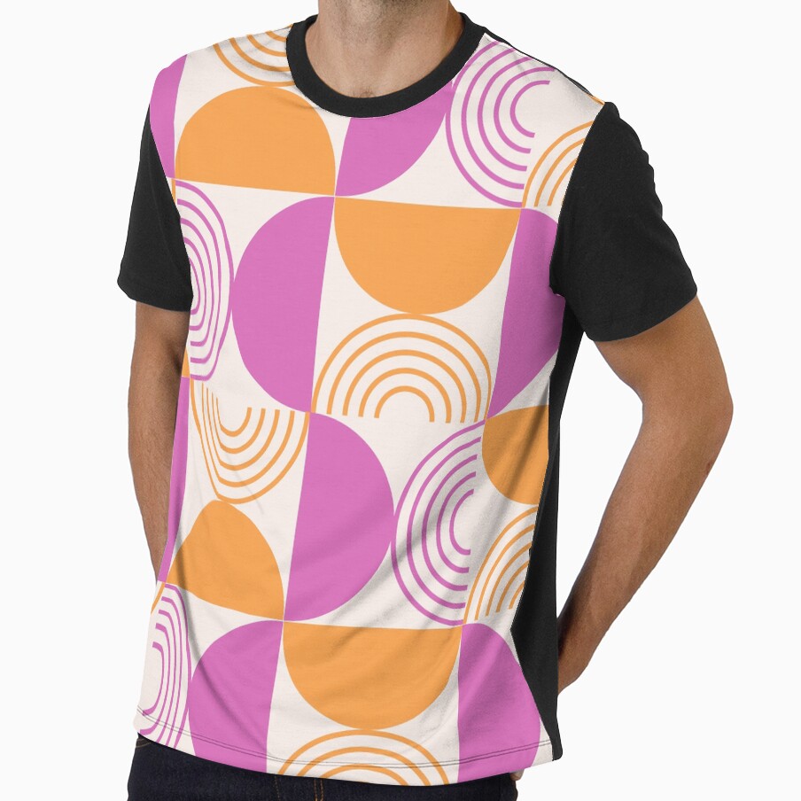 Minimalist Mid century abstract half circles and Geometric Lines in Orange and pink by Yasminepatterns
