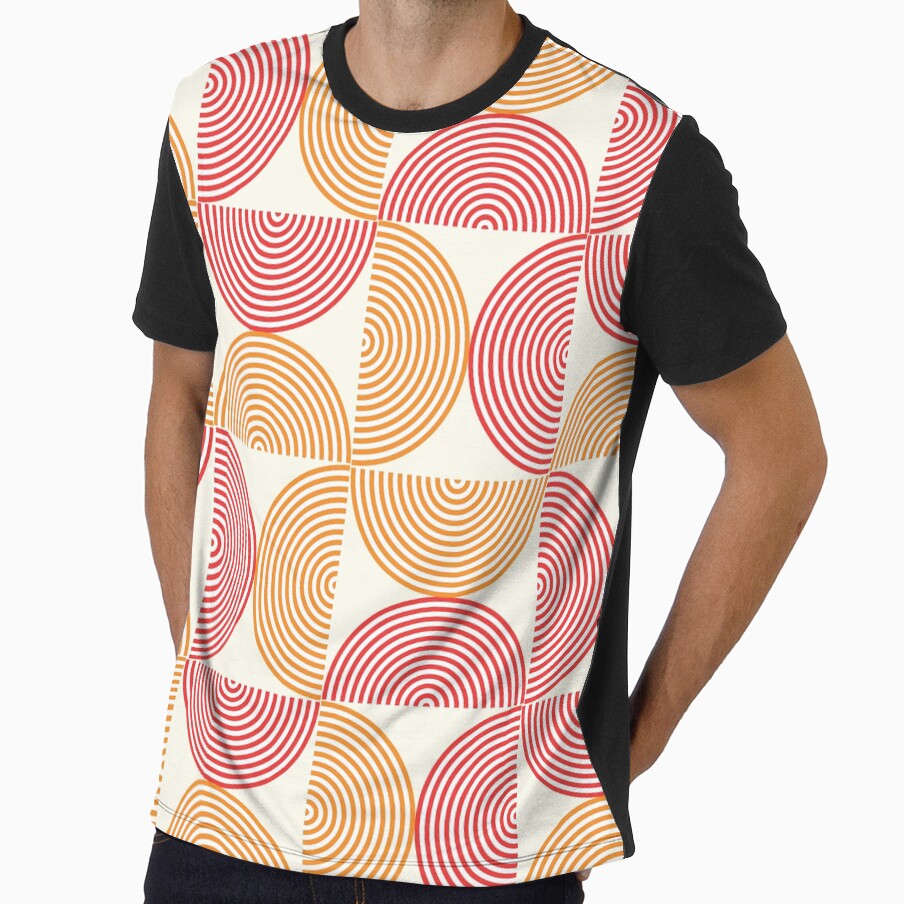 Minimalist Mid century Geometric Half Circle Lines in Orange and Red by Yasminepatterns