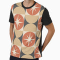 Mid Century Starbursts On Terracotta Circles With Tan Half Circles by Yasminepatterns