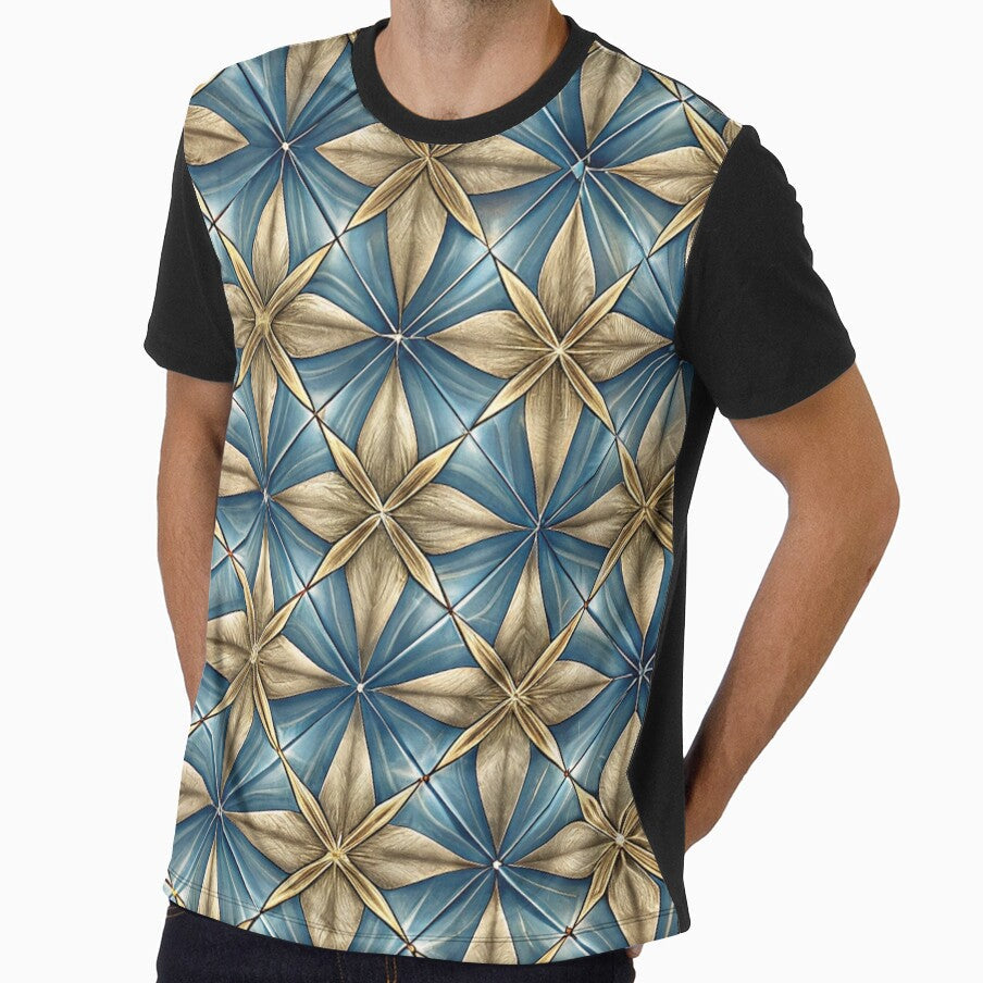 Luxury Blue Gold Geometric Seamless Pattern by Erik Visnievskij Unisex , , , Long Sleeve Tee