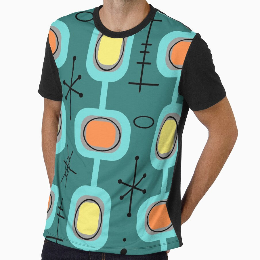 Space Age Geometric Art Teal Multicolored by thepixelgarden