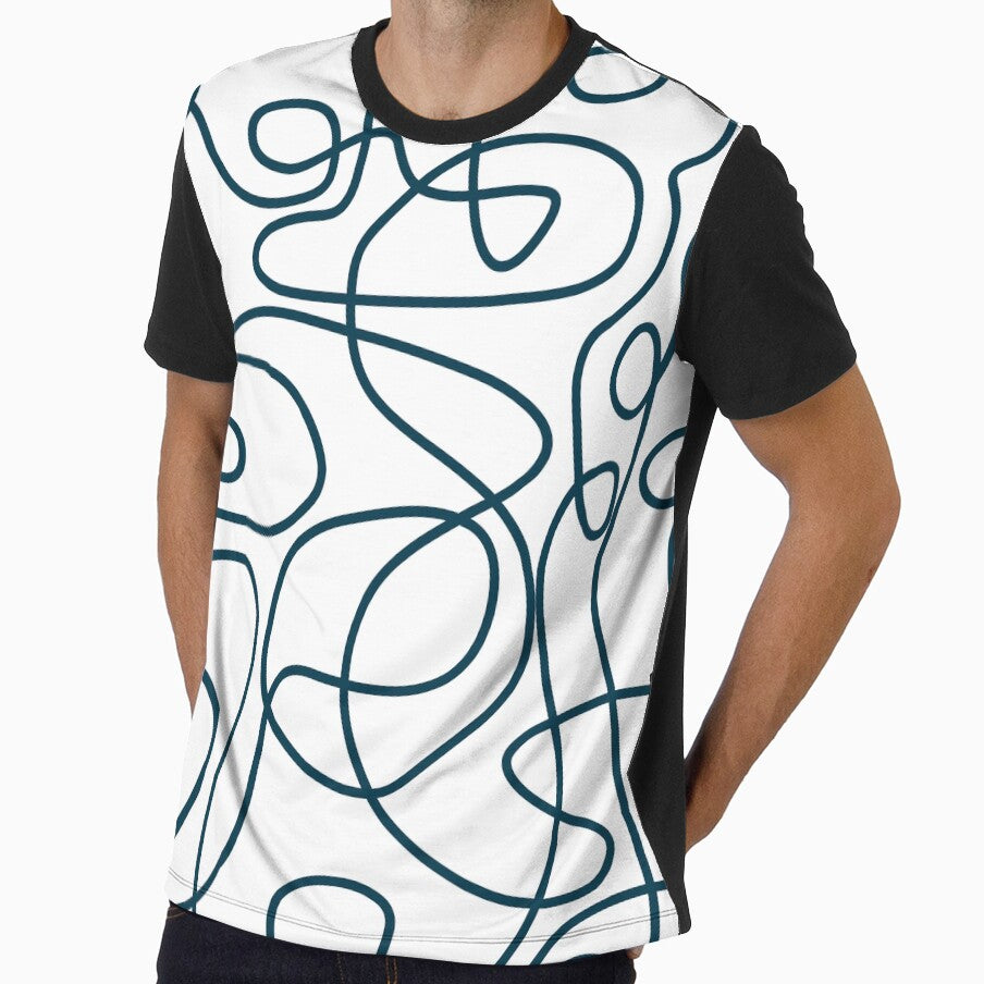 Doodle Line Art Pattern | Dark Blue-Green on White by itsjensworld