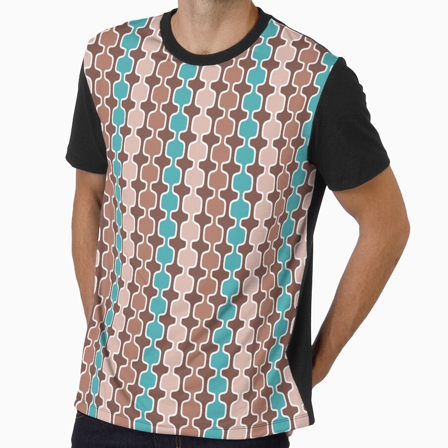 Retro Boxy Lines Pattern - Mocha Brown Teal Blue by QuestingPixel