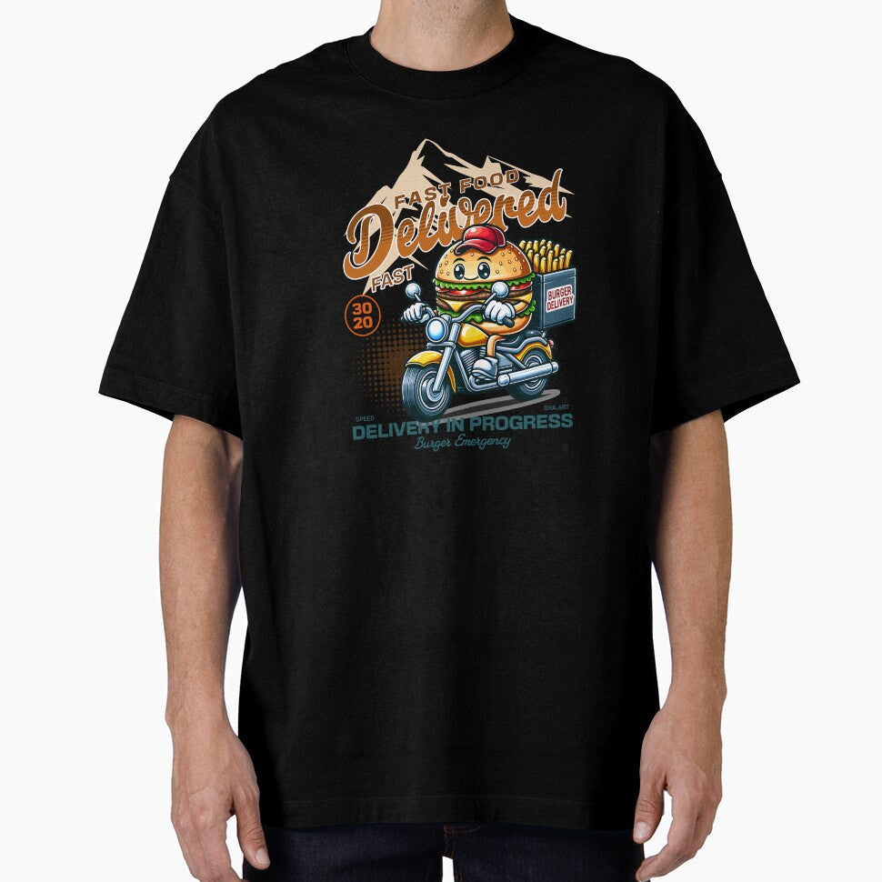 cute burger delivery with motorcycle by ShawishArt Unisex , , , Long Sleeve Tee