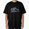 Pixel Dinosaur Skeleton with Blue Flowers | Floral Retro Pixel Art by PunkVerseStudio Unisex , , , Long Sleeve Tee