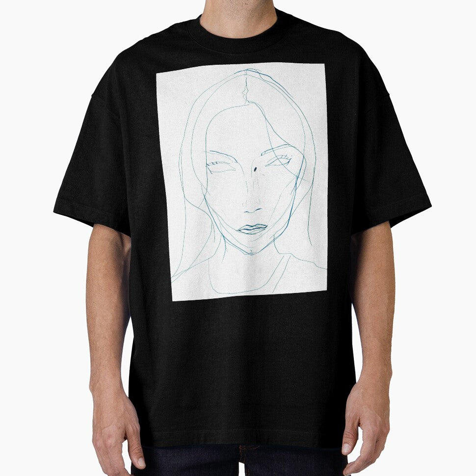 Female Portrait — Minimalist Teal Ink Contour Line Drawing by essentialink