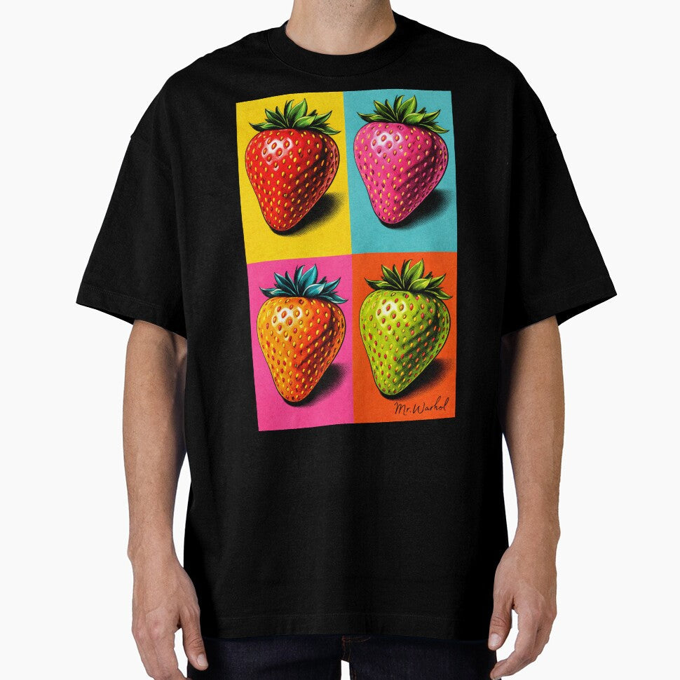 Colorful Pop Art Strawberries – Warhol Inspired Print by Mr.Warhol Unisex , , , Long Sleeve Tee