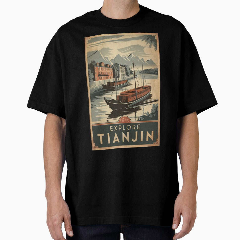 Tianjin Vintage Travel Poster by TravelerRat Unisex , , , Long Sleeve Tee