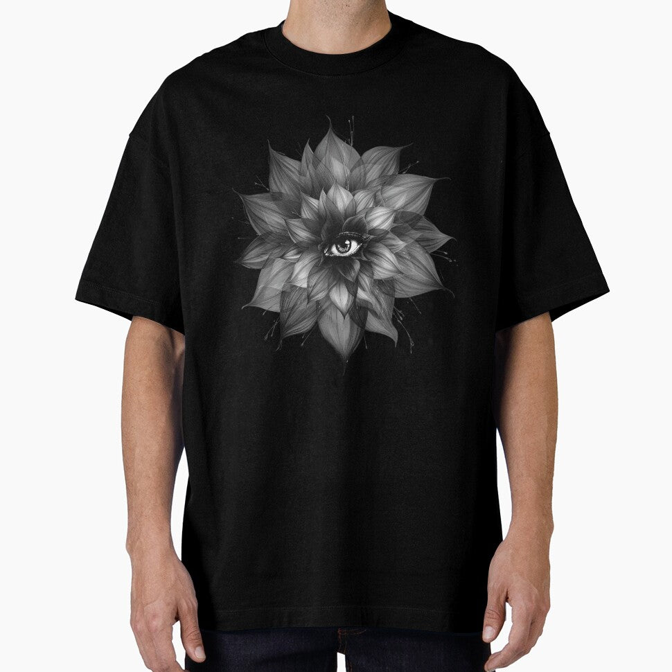 Mystic Eye in Flower - Surreal Black and White Sketch by birleşik zevkler