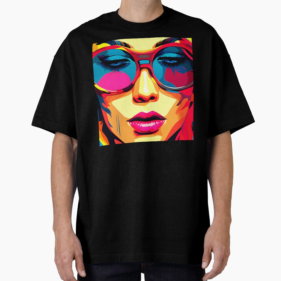 Pop Art Fantasy Female Face With Colorful Sunglasses by DEC02 Unisex , , , Long Sleeve Tee
