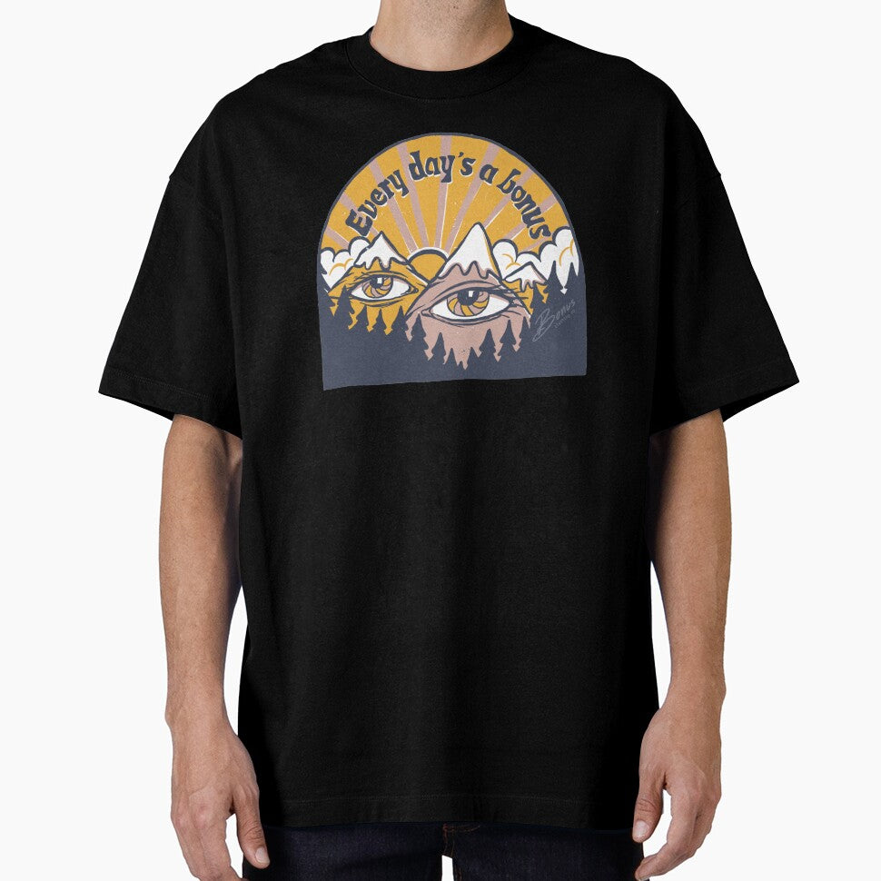 Every day's a bonus - retro 70s mountain sunrise for adventures by BonusClothingCo