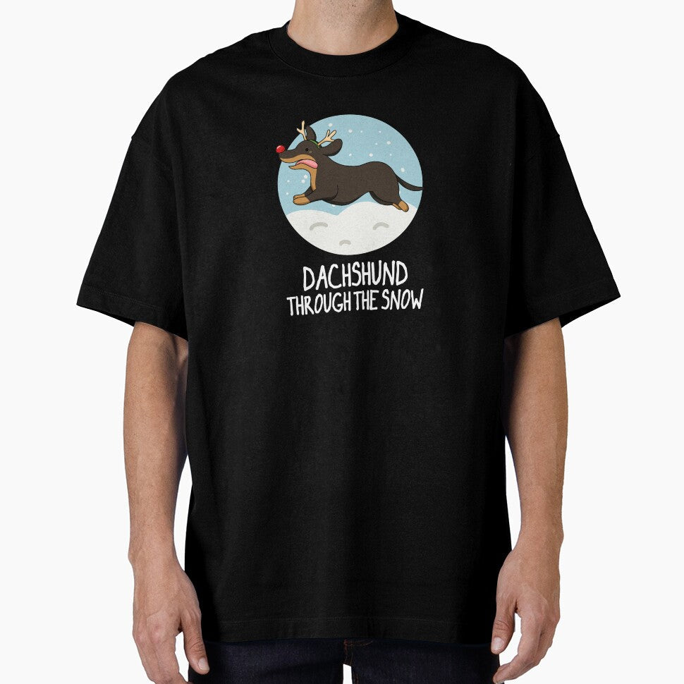 Dachshund Through The Snow Funny Christmas Puns (Dark BG) by punnybone Unisex , , , Long Sleeve Tee
