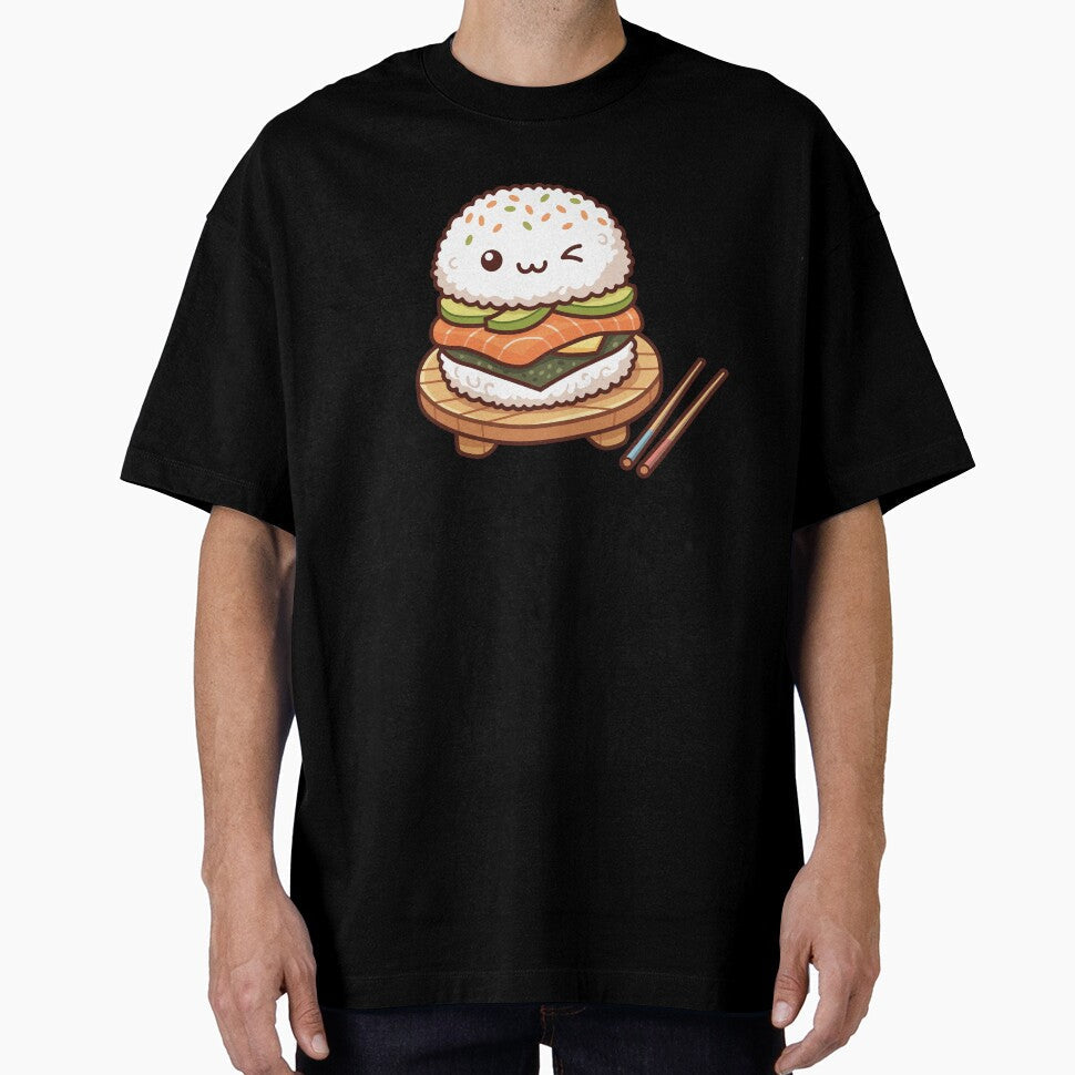 Cute Kawaii Sushi Burger with Salmon Avocado and Rice Buns by Mochii-studio Unisex , , , Long Sleeve Tee