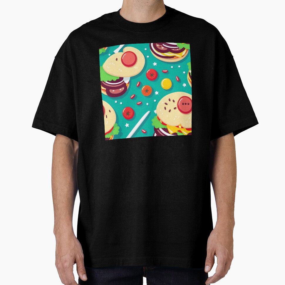 Delicious Burger Food Abstract Pattern by Artilize Unisex , , , Long Sleeve Tee