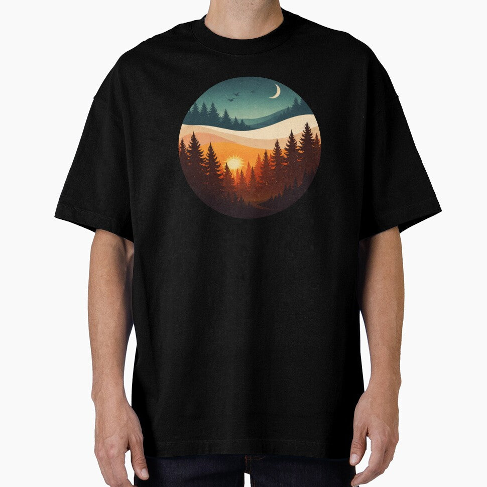 vintage sunset forest moon art by stikrusak Unisex , , , Long Sleeve Tee