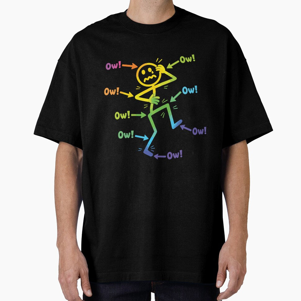 Ow Ow Ow Funny Chronic Pain Awareness Spoonie Humor Stick Figure by kiralynstration Unisex , , , Long Sleeve Tee