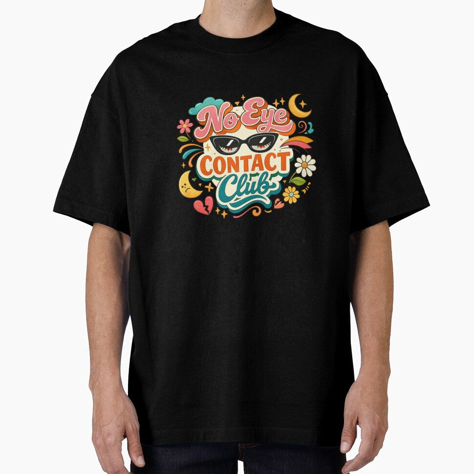 No Eye Contact Club Cute Retro Sticker Design | Introvert Humor by Sanika arts Unisex , , , Long Sleeve Tee