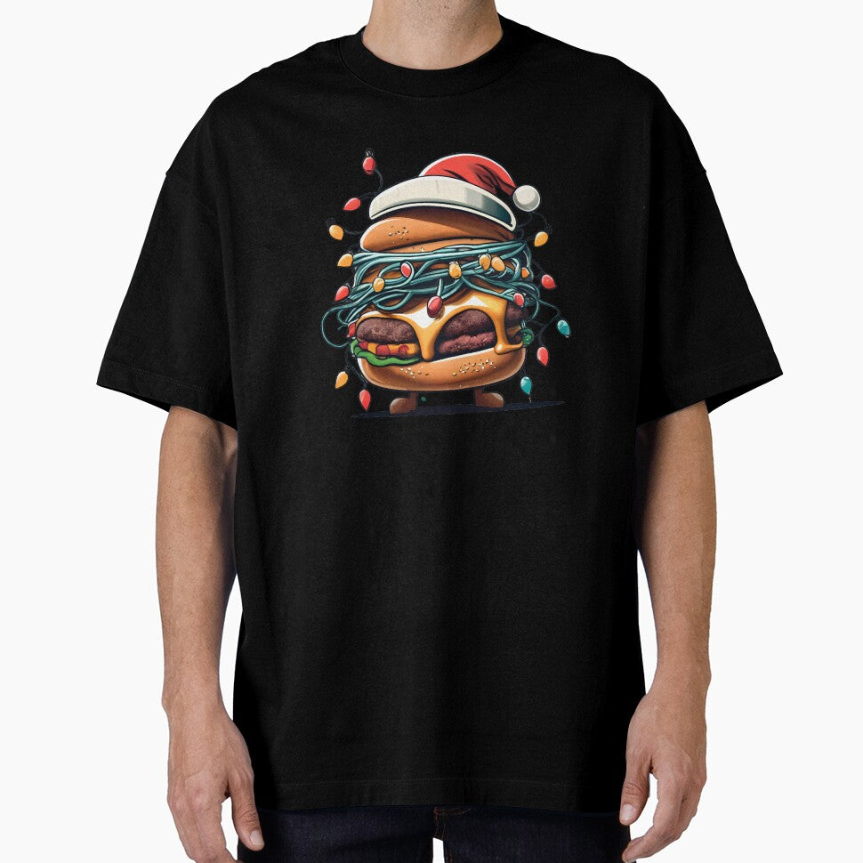 Burger With Santa Hat And Christmas Lights by Itsheartshop Unisex , , , Long Sleeve Tee