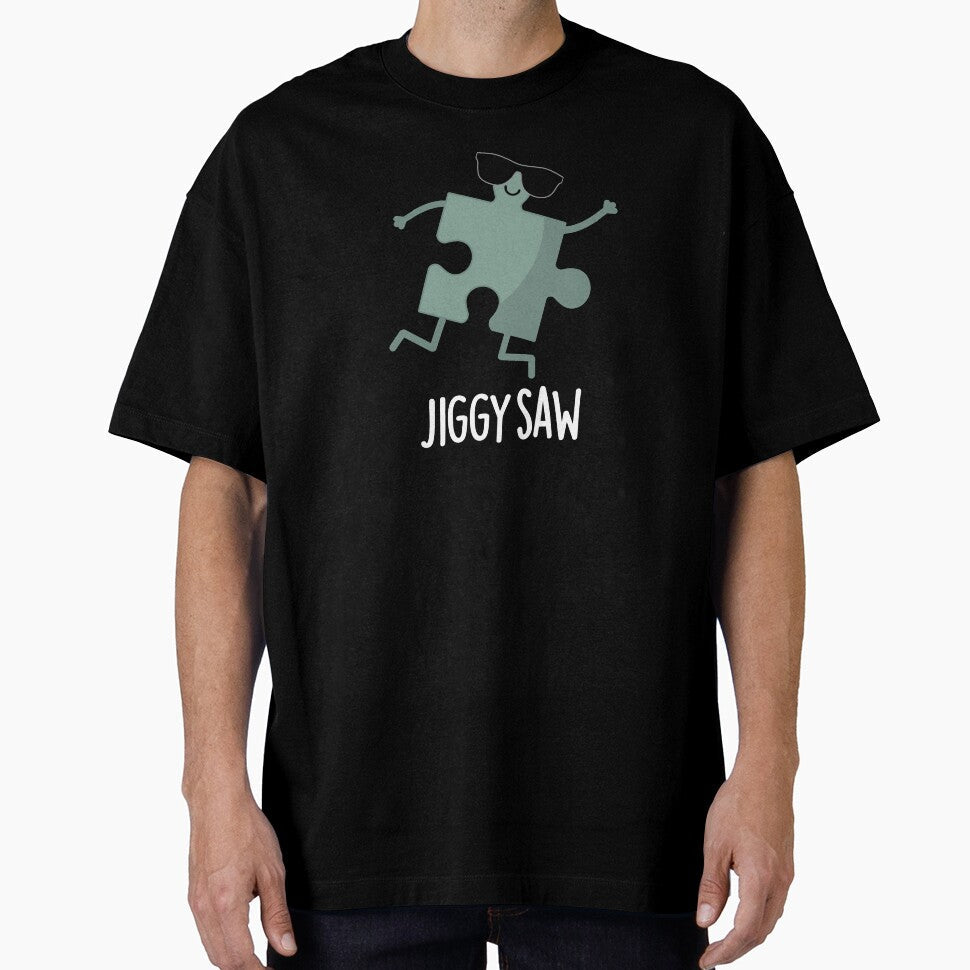 Jiggy Saw Funny Dancing Jigsaw Puzzle Pun (Dark BG) by punnybone Unisex , , , Long Sleeve Tee