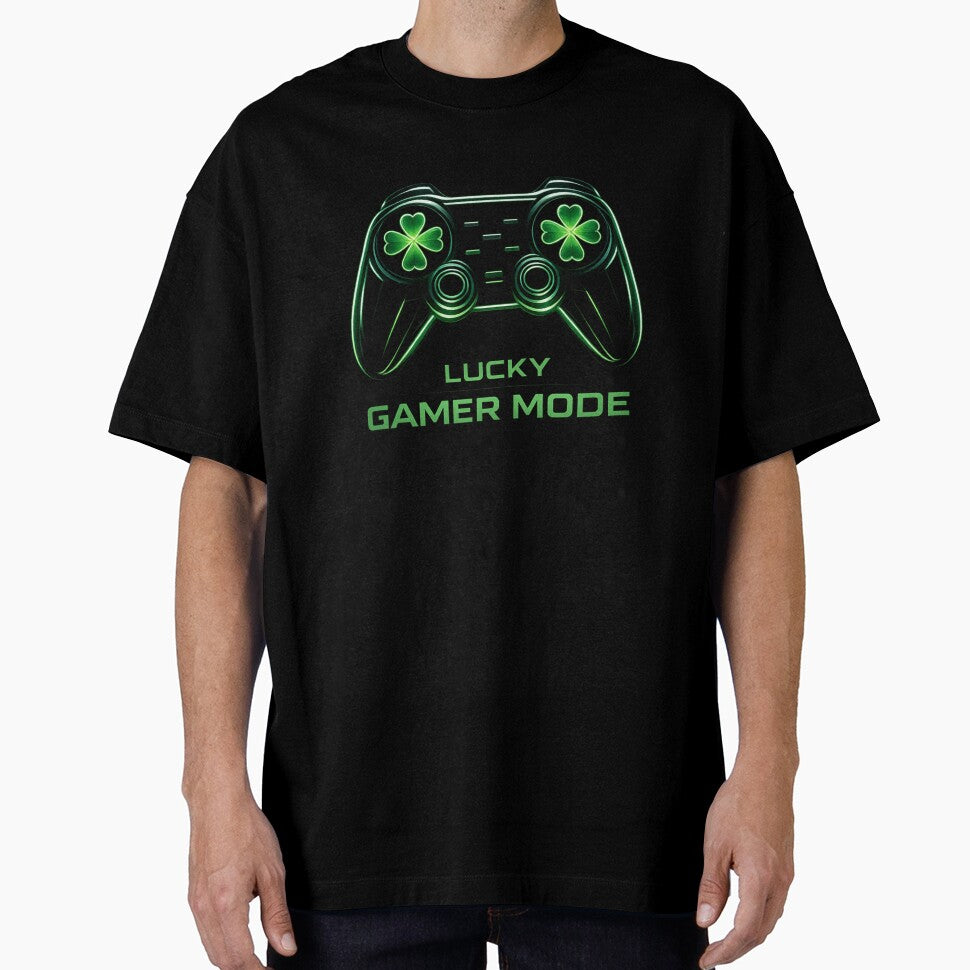 Lucky Gamer Mode Neon Controller Shamrock Gaming Design by swanwon Store