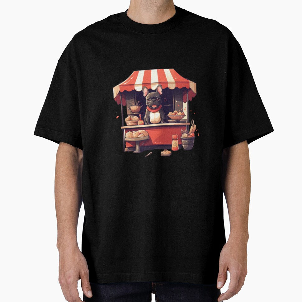 Frenchie Selling Food at a Food Stand by PetsEnough Unisex , , , Long Sleeve Tee