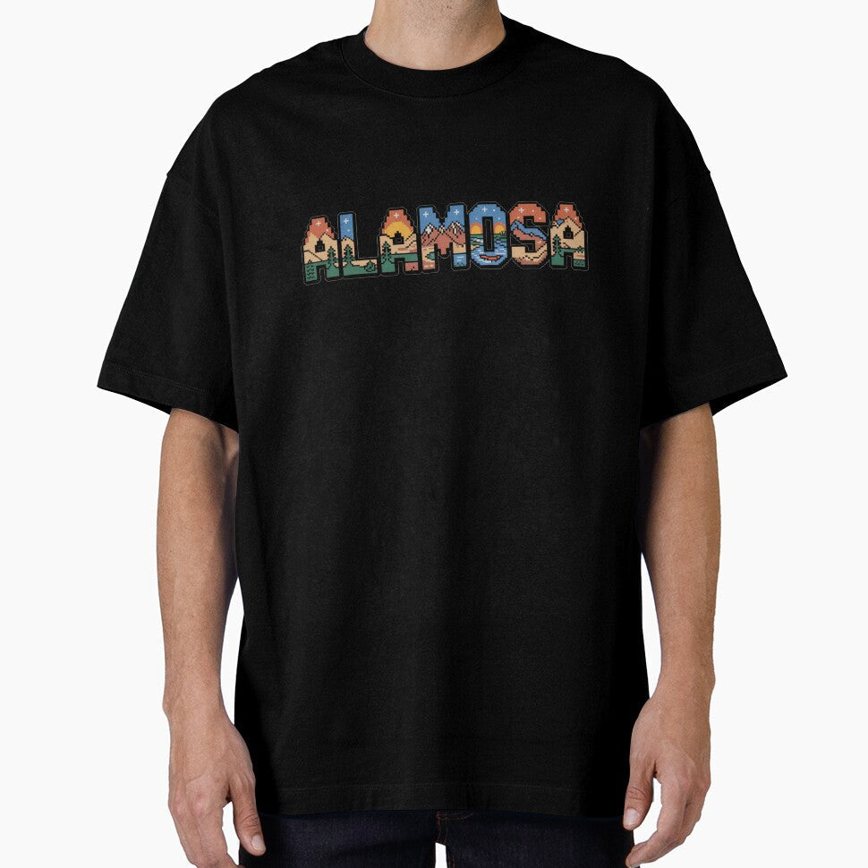 Alamosa Pixel Art Typography – Scenic 8-Bit Letters with Mountains, Pines & Sunset by CircinusStore
