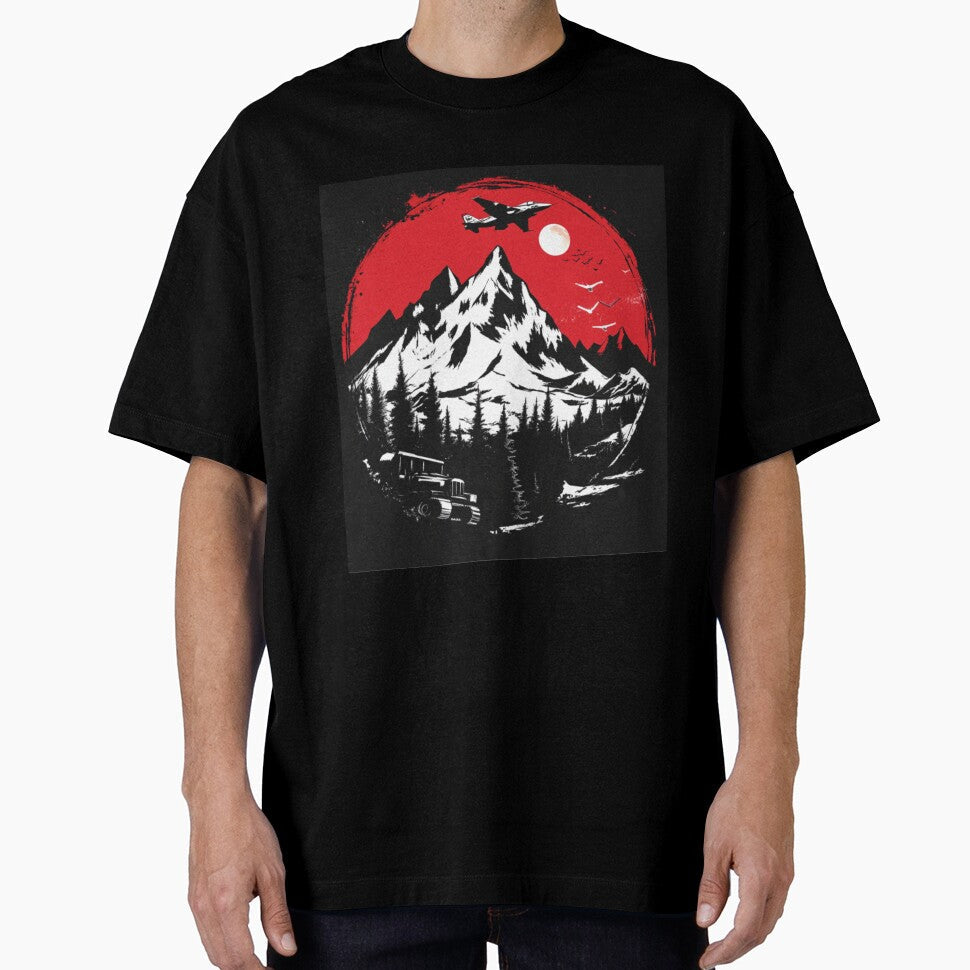 Air Fighters Under Red Moon In The Mountains by GrinGalore Unisex , , , Long Sleeve Tee