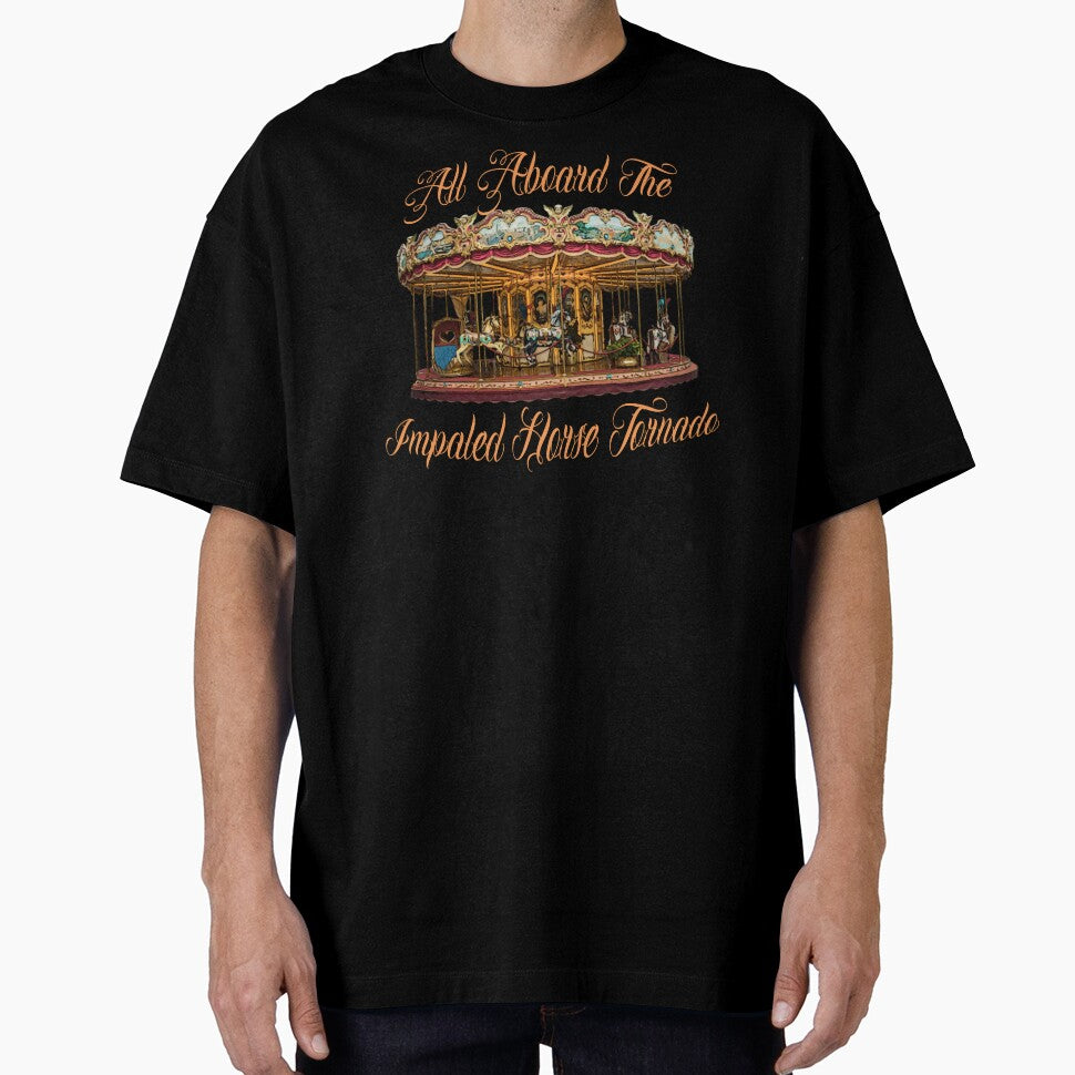 All Aboard The Impaled Horse Tornado Carousel Dark Humor Logo by IronicBGear Unisex , , , Long Sleeve Tee